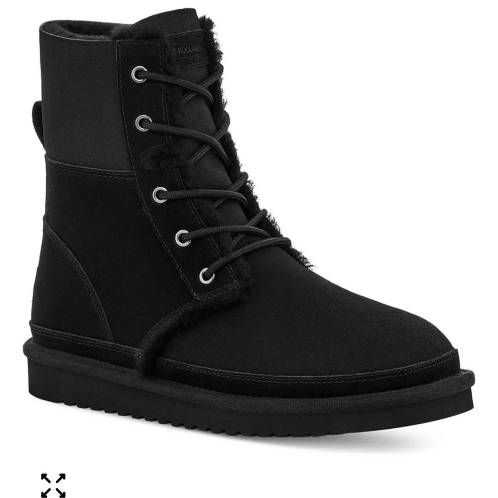 Koolaburra Black Lace-Up Shearling-Trim Combat Boots